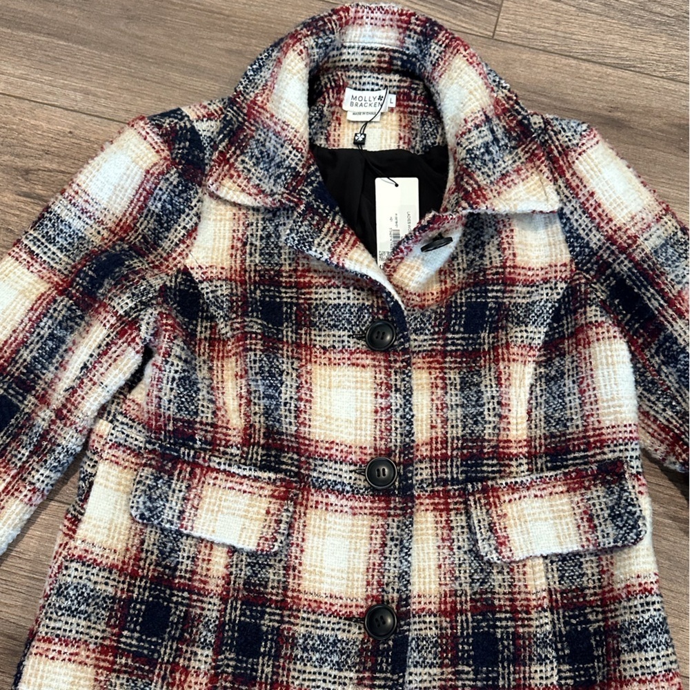 NWT! Molly Bracken Plaid Pattern Women's Coat Navy Size Large - Picture 10 of 11